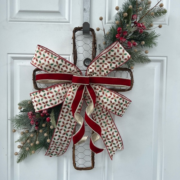 Other - Handmade wall/door hanger Traditional colors, Holiday Cross decor. Aprox 21”